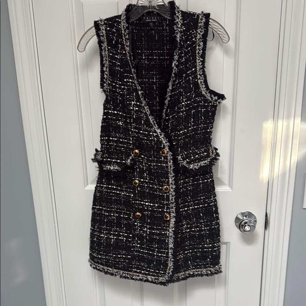 Trixxi Black and White Tweed Vest/dress with Gold Buttons